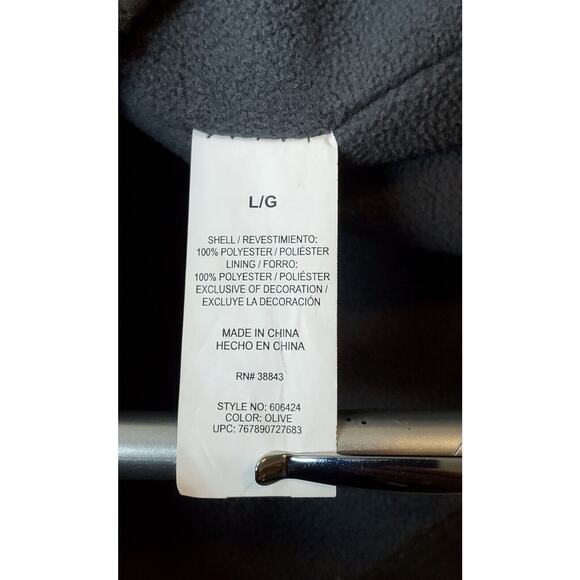 Izod Vest Mens XL Olive Sleeveless Full Zip Fleece Lined Pockets (Small hole) - Picture 6 of 6